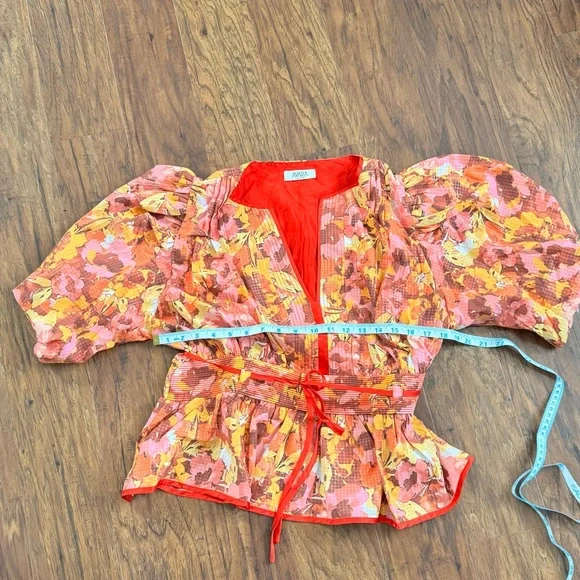 AVARA Nicolette Floral Balloon Sleeve Top vibrant, multicolor peplum - Picture 7 of 10